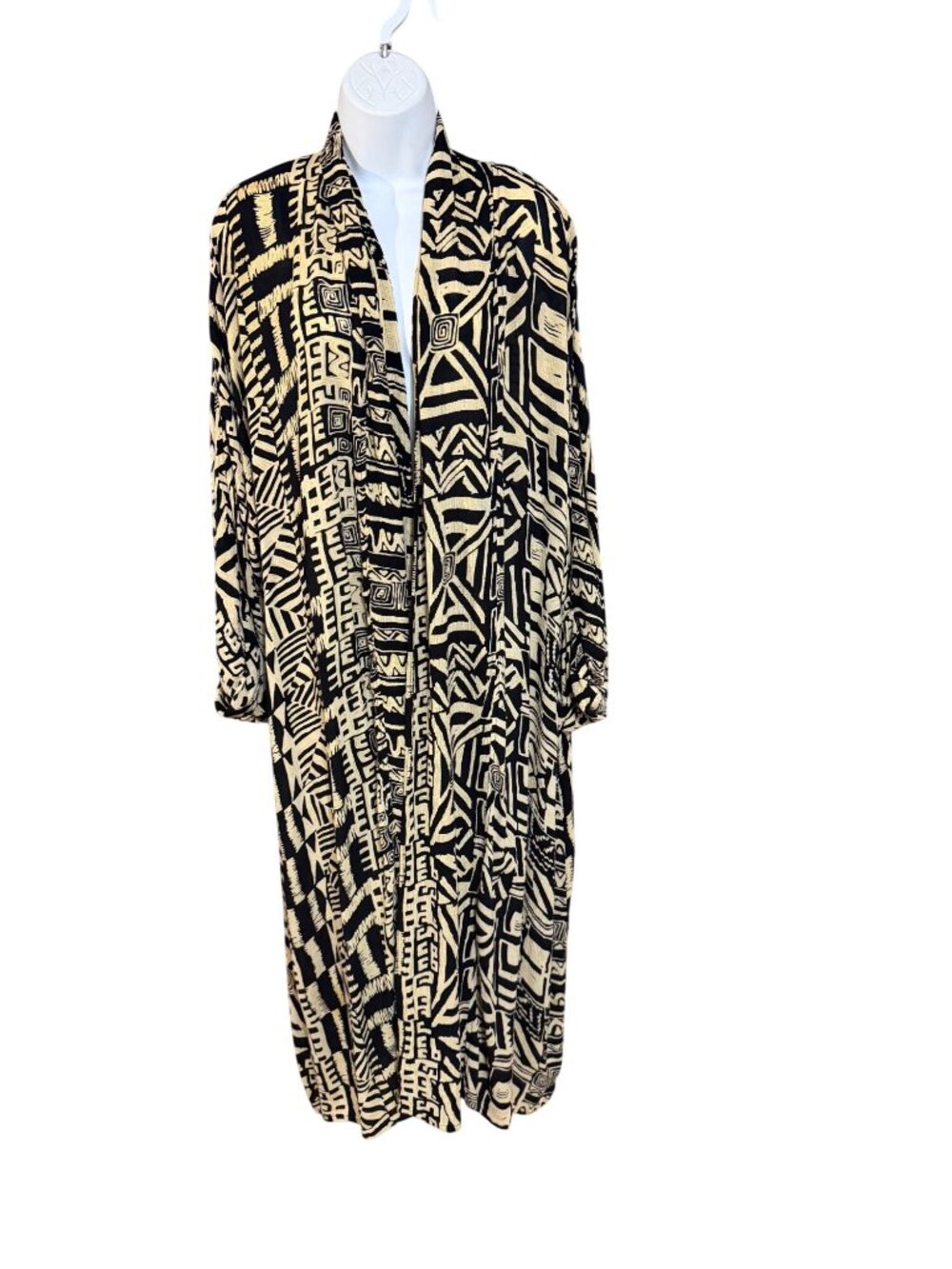 Nubian Queen Black & Beige Abstract Print Kimono Cardigan Jacket 2X 100% Rayon M